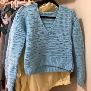 handmade crochet knit cropped baby blue sweater!!